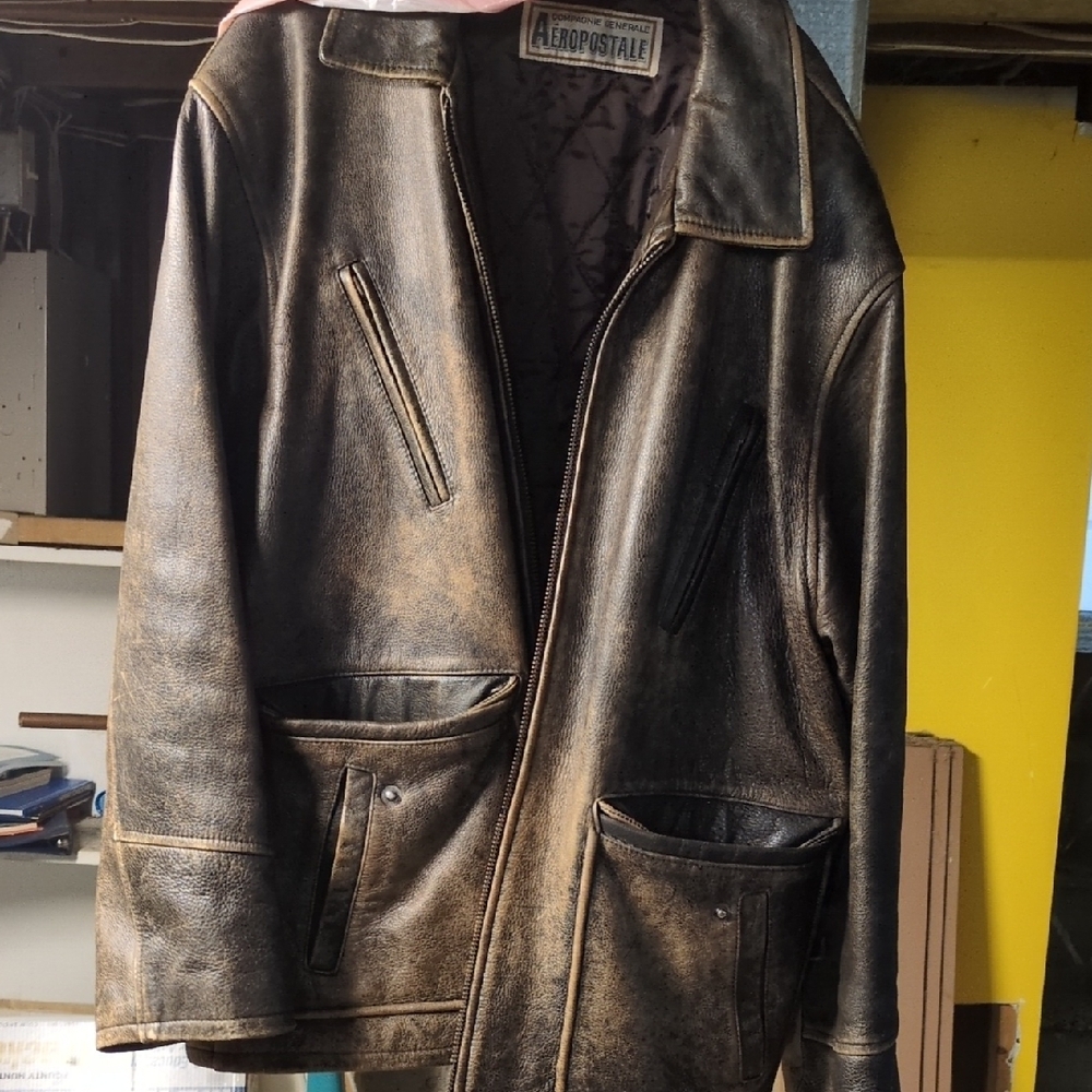 Aeropostale Brown Military Field Coat Genuine Leather